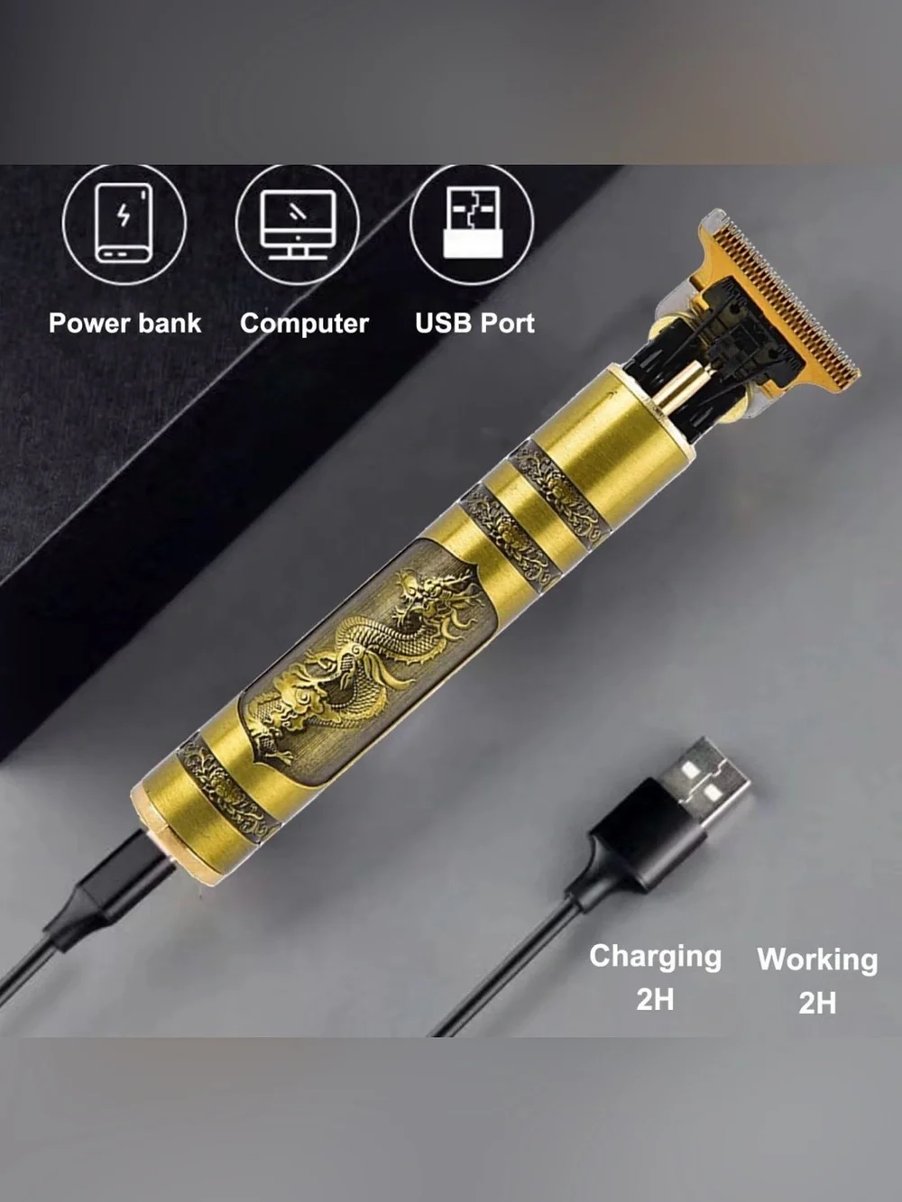 Vintage T9 Gold Dragon Men's Cordless Hair Trimmer with Styling Guards - Gold